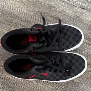 Vans Kids Black and Red Checkered Sneakers